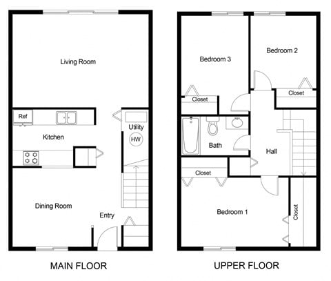 Floor plan for 3 beds, 1 bath, 1088 sqft
